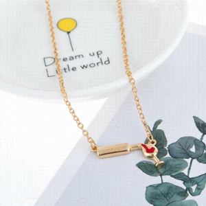 Love Wine Bottle & Glass Pendant Necklace in Golden Color
